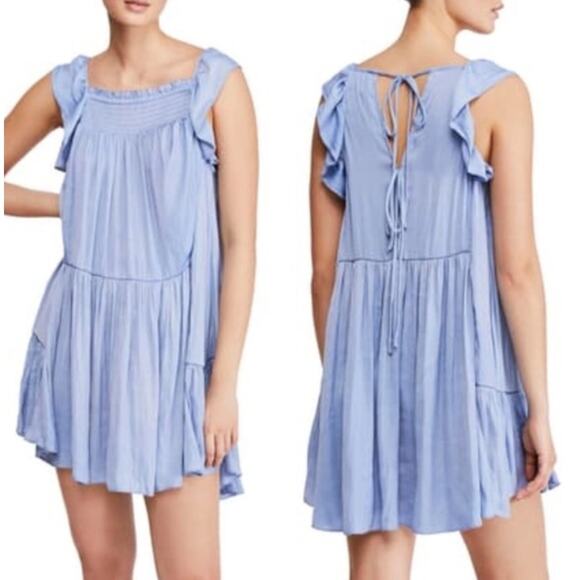 FREE PEOPLE Want Your Love Min Slip Dress Satin Vintage Blue {GG2} - Picture 2 of 7